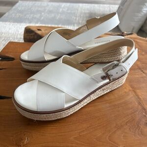 Michael Kors White Criss Cross Leather Platform Espadrille